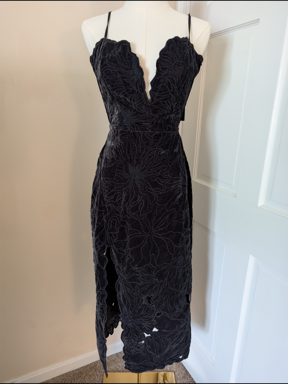 Ramy Brook Black Floral Laser-Cut Velvet Haven Gown NWT Size 00